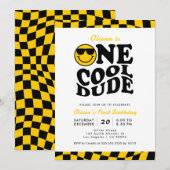 One Cool Dude Yellow Wavy Smile Face 1e verjaardag Kaart (Voorkant / Achterkant)