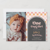 One Cool Girl First Birthday Photo Invitation Kaart (Voorkant)