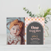 One Cool Girl First Birthday Photo Invitation Kaart (Staand voorkant)