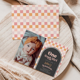 One Cool Girl First Birthday Photo Invitation Kaart