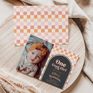 One Cool Girl First Birthday Photo Invitation Kaart