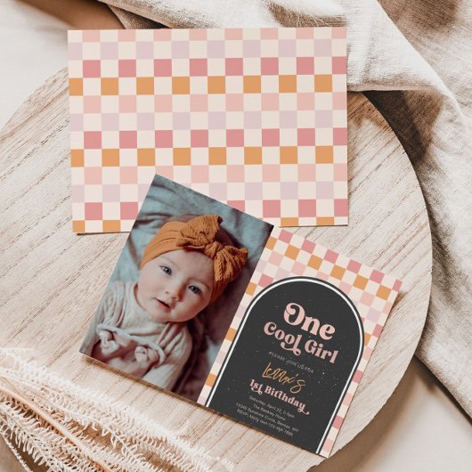 One Cool Girl First Birthday Photo Invitation Kaart