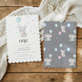 One Cute Baby Elephant 1st Birthday Party Kaart