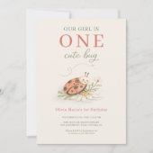 One Cute Bug 1st Girl's Birthday Party Kaart (Voorkant)