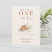 One Cute Bug 1st Girl's Birthday Party Kaart (Staand voorkant)
