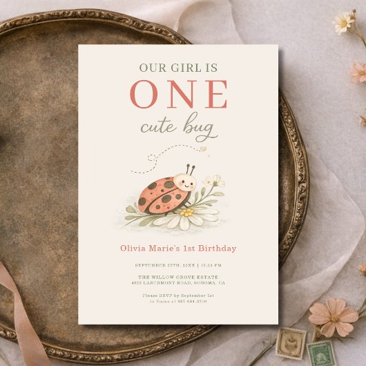 One Cute Bug 1st Girl's Birthday Party Kaart