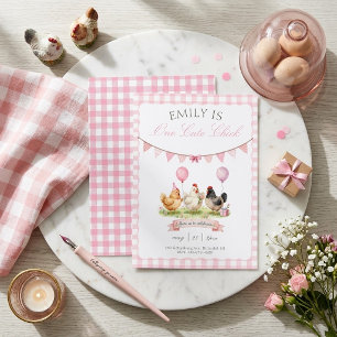 One Cute Chick 1e Verjaardag Roze Gingham Kaart