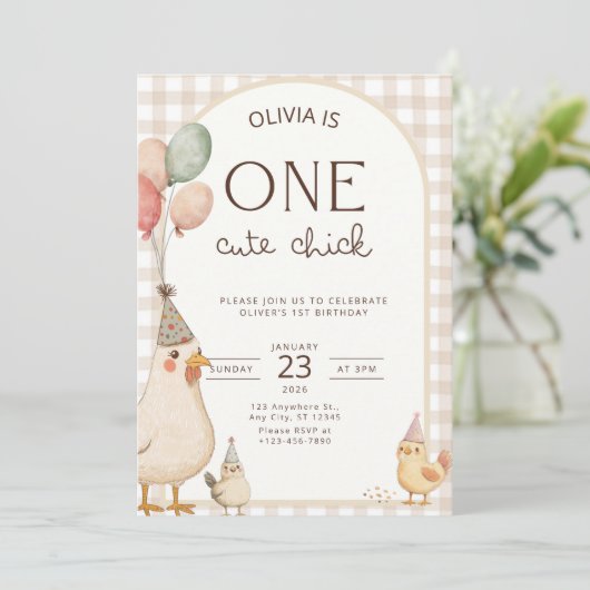 One Cute Chick Birthday This Chick is One Kaart (Staand voorkant)