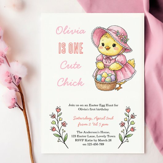 One Cute Chick Easter Themed 1st Birthday Party Kaart