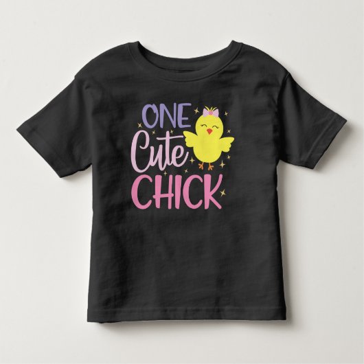 One Cute Chick Fun Black Yellow Kinder Shirts (Voorkant)