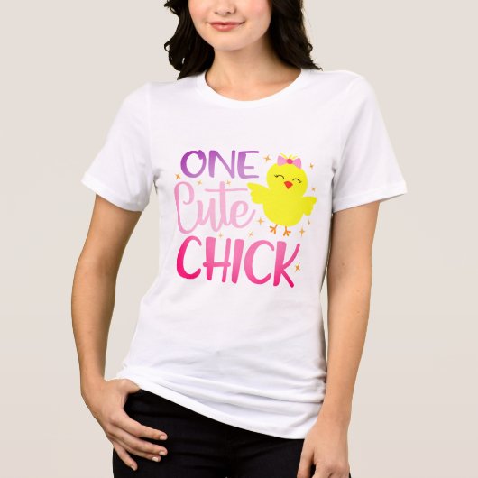 One Cute Chick Modern Girly Pasen Tri-Blend Shirt (Voorkant)