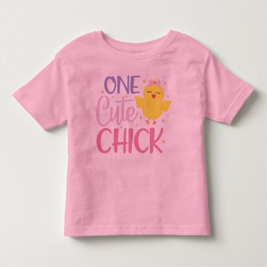 One Cute Chick Yellow Pink Girly Modern Kinder Shirts (Voorkant)
