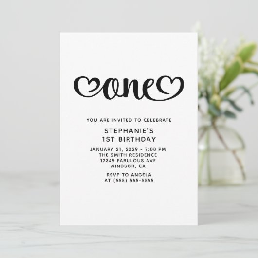 One Cute Hearts Script 1e verjaardag Kaart (Staand voorkant)