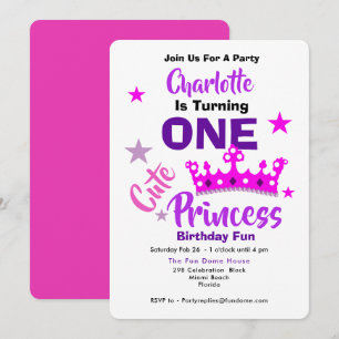 One Cute Princess 1st Birthday Personalized Kaart