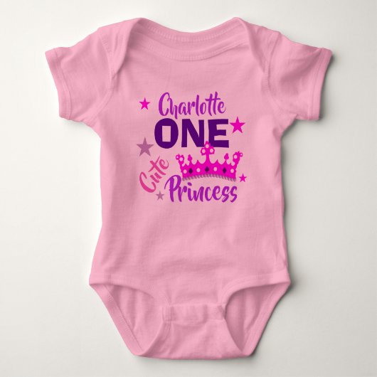 One Cute Princess 1st Birthday Personalized Romper (Voorkant)