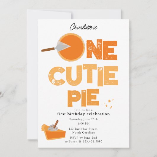 One Cutie Pie Invite 1st First Birthday Cute Kaart (Voorkant)