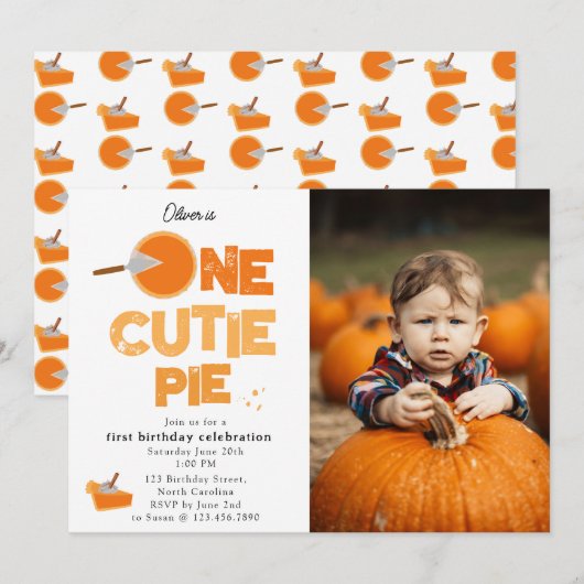 One Cutie Pie Invite 1st First Birthday Cute Photo Kaart (Voorkant / Achterkant)