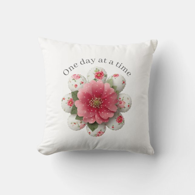 One Day at a Time Throw Pillow Affirmation Kussen (Voorkant)