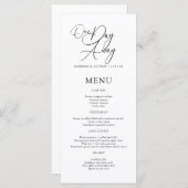One Day Away Elegant Script Rehearsal Dinner Menu (Voorkant / Achterkant)