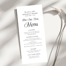 One Day Away Modern Elegant Rehearsal Dinner Menu