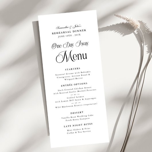 One Day Away Modern Elegant  Rehearsal Dinner Menu