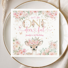 One-Deer-Ful 1st Birthday Girl Pink Fawn Paper Servet
