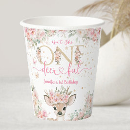 One-Deer-Ful 1st Birthday Girl Pink Fawn Papieren Bekers