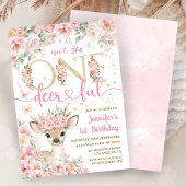 One-Deer-Ful 1st Birthday Girl Pink Invitation Kaart