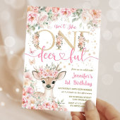 One-Deer-Ful 1st Birthday Girl Pink Invitation Kaart