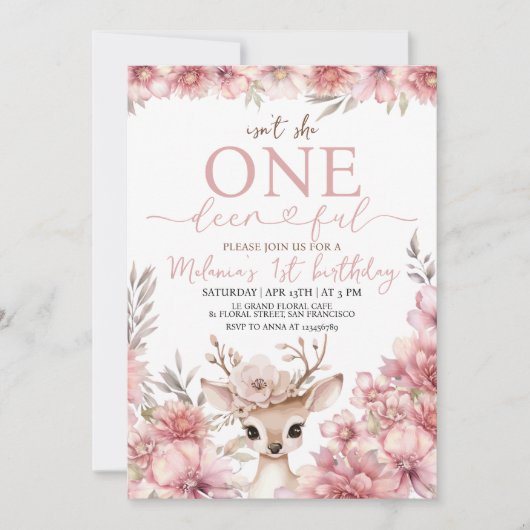 One-deer-ful 1st Birthday Invitation Kaart (Voorkant)