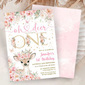 One-Deer-Ful Birthday Girl Pink Gold Invitation Kaart