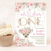 One-Deer-Ful Birthday Girl Pink Gold Invitation Kaart