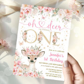 One-Deer-Ful Birthday Girl Pink Gold Invitation Kaart