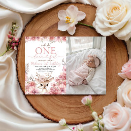 One-deer-ful Photo Birthday Invitation Kaart