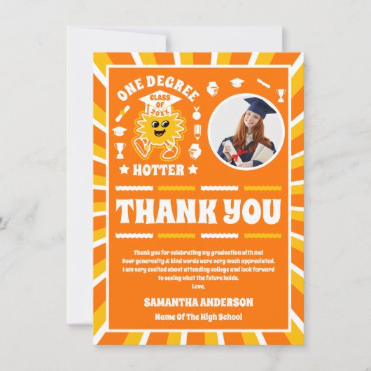 One Degree Hotter Retro Foto Afstuderen Bedankkaart (Voorkant)