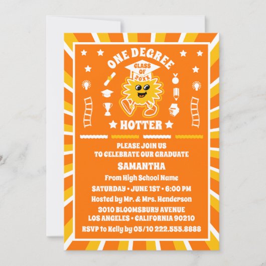 One Degree Hotter Retro Graduation Party Kaart (Voorkant)