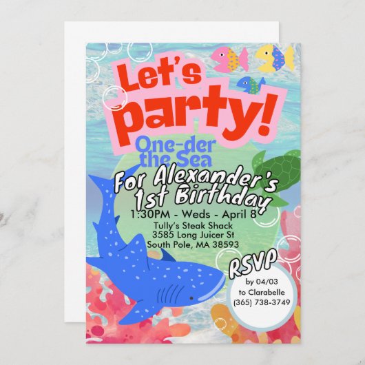 One-der Het Zee Eerste Verjaardag Uitnodigen Kaart (Voorkant / Achterkant)
