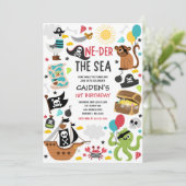 One-der Het Zee Piratenschip 1e Verjaardagsfeest Kaart (Staand voorkant)