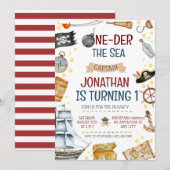 One-der Het Zee Piratenschip 1e Verjaardagsfeest Kaart (Voorkant / Achterkant)