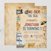 One-der Het Zee Piratenschip 1e Verjaardagsfeest Kaart (Voorkant / Achterkant)