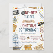 One-der Het Zee Piratenschip 1e Verjaardagsfeest Kaart (Voorkant)
