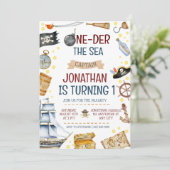 One-der Het Zee Piratenschip 1e Verjaardagsfeest Kaart (Staand voorkant)