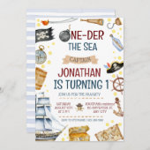 One-der Het Zee Piratenschip 1e Verjaardagsfeest Kaart (Voorkant / Achterkant)