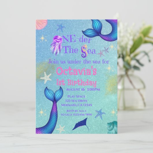 One-der het Zee Uitnodiging | Zeemeerminnenverjaar (Staand voorkant)