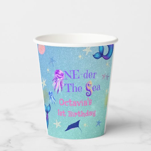 ONE-der Het Zee Zeemeermin Verjaardagsfeest Papieren Bekers (Achterkant)