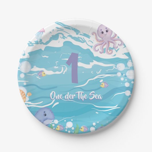 One-der The Sea First Birthday Party Papieren Bordje (Voorkant)