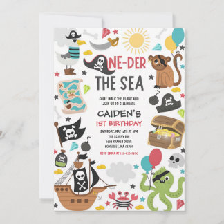 One-der The Sea Piratenschip 1e Verjaardag Kaart