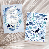 One-der the Zee Blue Ocean Animals Eerste Verjaard Kaart