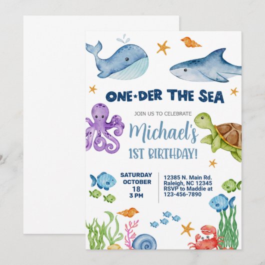 One-der the Zee boy 1e verjaardagsuitnodiging. Kaart (Voorkant / Achterkant)