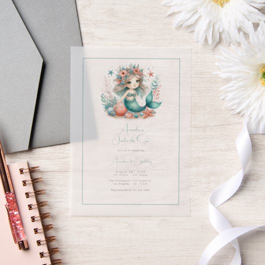 "One-der the Zee" Vellum Zeemeermin Eerste Verjaar Vellum Uitnodigingen (Huwelijk)